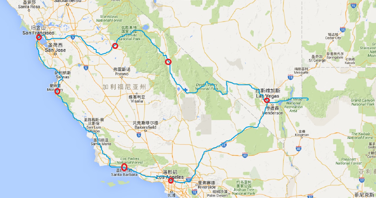美国西部十五日自驾(旧金山-1号公路-洛杉矶-拉斯维加斯-大峡谷-死亡